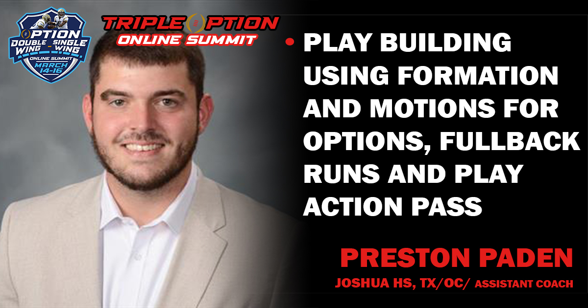 Play building using formation and motions for Options, Fullback Runs & PAP Play building using formation and motions for Options, Fullback Runs & PAP